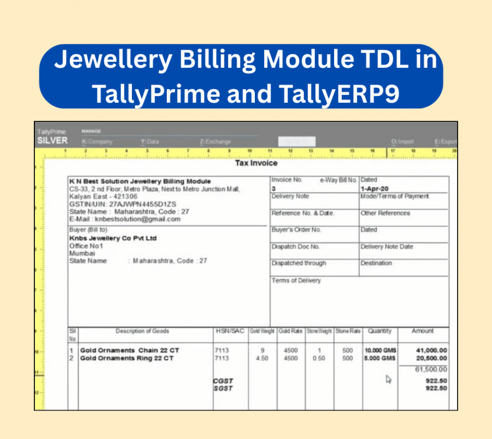 Jewellery Billing Module TDL in TallyPrime and TallyERP9